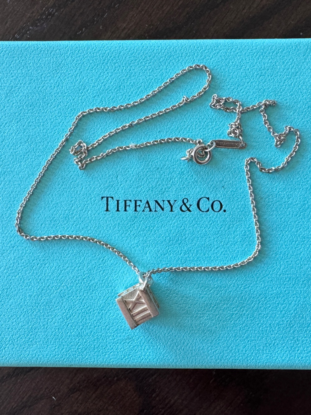 TIFFANY & CO Silver Cube Pendant Necklace